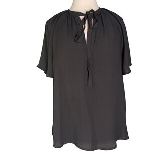 H&M Women’s Short Sleeve Bow Collar Blouse Georgette Black Small